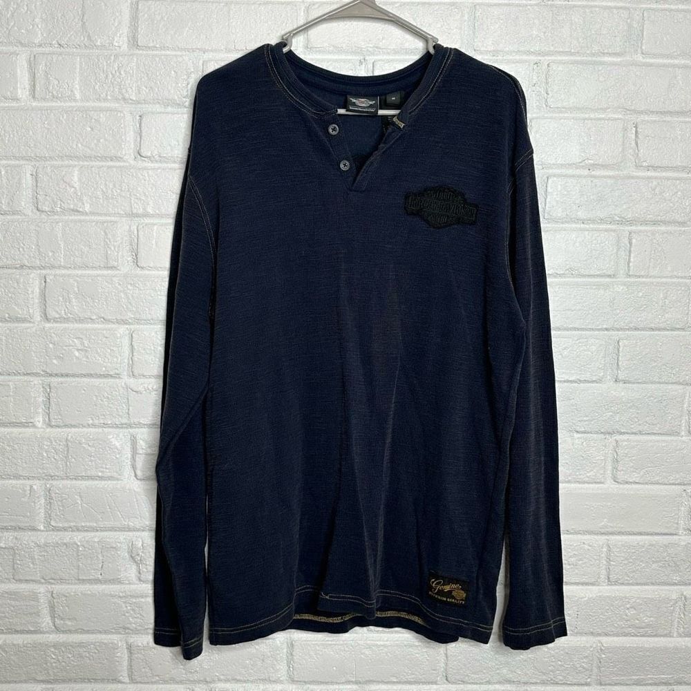 Harley Davidson Men's Long Sleeve Henley Logo Shirt size Medium